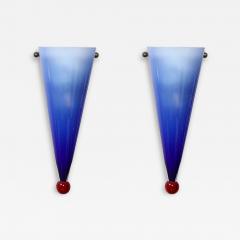  Cenedese Mid Century Hand Blown Periwinkle Murano Glass Conical Sconces signed Cenedese - 4515333