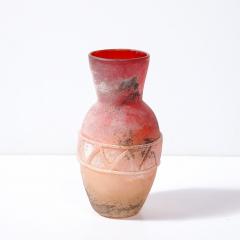  Cenedese Mid Century Scavo Orange and Red Hued Hand Blown Murano Glass Vase by Cenedese - 3975953