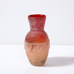  Cenedese Mid Century Scavo Orange and Red Hued Hand Blown Murano Glass Vase by Cenedese - 3976041