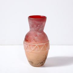  Cenedese Mid Century Scavo Orange and Red Hued Hand Blown Murano Glass Vase by Cenedese - 3976052