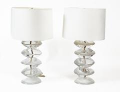  Cenedese Pair Of Vintage Italian Murano Stacked Disk Table Lamps By Cenedese - 4586916