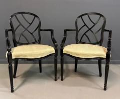  Century Furniture 1980s Pair of Century Furniture Chinoiserie Black Lacquer Armchairs - 3681079