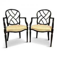  Century Furniture 1980s Pair of Century Furniture Chinoiserie Black Lacquer Armchairs - 3681080
