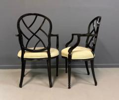  Century Furniture 1980s Pair of Century Furniture Chinoiserie Black Lacquer Armchairs - 3681089