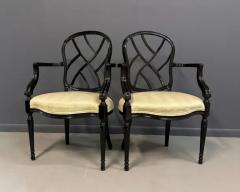  Century Furniture 1980s Pair of Century Furniture Chinoiserie Black Lacquer Armchairs - 3681098