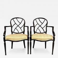  Century Furniture 1980s Pair of Century Furniture Chinoiserie Black Lacquer Armchairs - 3683278