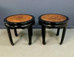  Century Furniture Century Ebonized Pair of Pagoda Side Tables with A Burl Top Chin Hua Collection - 4277536