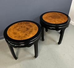  Century Furniture Century Ebonized Pair of Pagoda Side Tables with A Burl Top Chin Hua Collection - 4277547