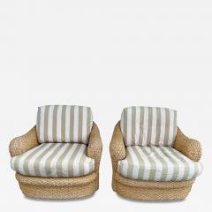  Century Furniture Pair of Custom Wicker Swivel Lounge Chairs by Century Furniture - 4491043
