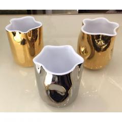  Ceramica Gatti Contemporary Italian White Ceramic Tumblers Decorated with Pure Platinum or Gold - 636412