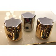  Ceramica Gatti Contemporary Italian White Ceramic Tumblers Decorated with Pure Platinum or Gold - 636417