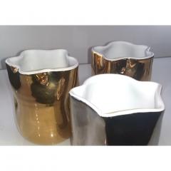  Ceramica Gatti Contemporary Italian White Ceramic Tumblers Decorated with Pure Platinum or Gold - 636418