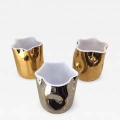  Ceramica Gatti Contemporary Italian White Ceramic Tumblers Decorated with Pure Platinum or Gold - 637659