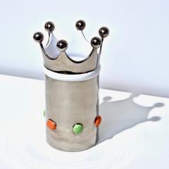  Ceramica Gatti Italian Silver and White Majolica Crown Vase Covered in Pure Platinum - 636033