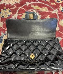  Chanel Chanel 1996 Black Patent Quilted Medium Double Charm CC 24K Flap Handbag Purse - 3730412