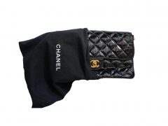  Chanel Chanel 1996 Black Patent Quilted Medium Double Charm CC 24K Flap Handbag Purse - 3730547