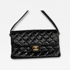  Chanel Chanel 1996 Black Patent Quilted Medium Double Charm CC 24K Flap Handbag Purse - 3732818