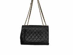  Chanel Chanel Vintage Jumbo Black Quilted Lambskin Charm CC 24K Tassel Handbag Purse - 3730454