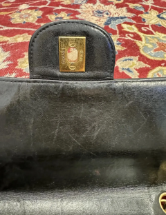  Chanel Chanel Vintage Jumbo Black Quilted Lambskin Charm CC 24K Tassel Handbag Purse - 3730844
