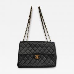 Chanel Chanel Vintage Jumbo Black Quilted Lambskin Charm CC 24K Tassel Handbag Purse - 3732819