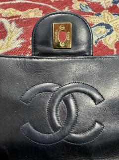  Chanel Chanel Vintage Jumbo Single Shoulder Flap Dark Blue Quilted Lambskin Charm Purse - 3730251