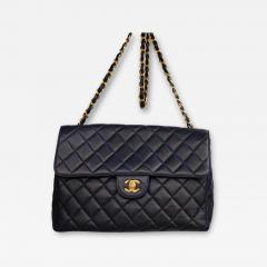  Chanel Chanel Vintage Jumbo Single Shoulder Flap Dark Blue Quilted Lambskin Charm Purse - 3732816