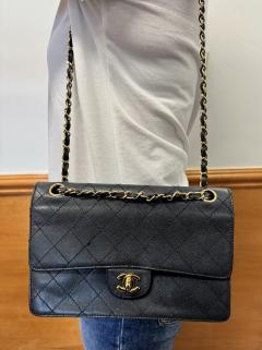  Chanel Vintage Chanel Maxi Caviar Leather Charm CC 24K Navy Double Flap Handbag Purse - 3730252