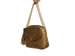  Chanel Vintage Chanel Quilted Bronze Lambskin Charm CC 24K Tassel 1992 Handbag Purse - 3730790