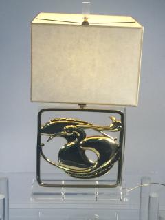  Chapman Manufacturing Company Exceptional Pair of Stylized Brass Egret and Fish Design Lucite Lamps - 565202