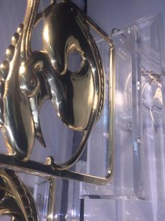  Chapman Manufacturing Company Exceptional Pair of Stylized Brass Egret and Fish Design Lucite Lamps - 565208