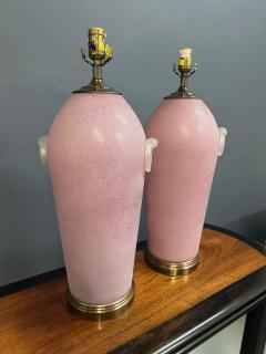  Chapman Manufacturing Company Pair of Hollywood Regency Pink Acid Etched Glass Urn Lamps by Chapman - 4206780