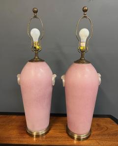  Chapman Manufacturing Company Pair of Hollywood Regency Pink Acid Etched Glass Urn Lamps by Chapman - 4206784