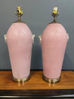  Chapman Manufacturing Company Pair of Hollywood Regency Pink Acid Etched Glass Urn Lamps by Chapman - 4206785