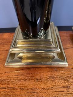  Chapman Manufacturing Company Pair of Mid Century Black Ceramic Urn Lamps with Stepped Brass Bases by Chapman - 4206795