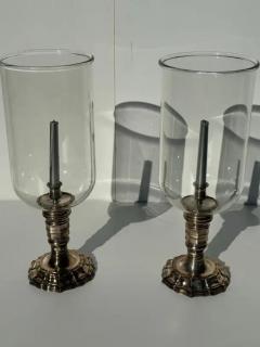  Chapman Manufacturing Company Pair of Silvered Brass Candle Hurricanes - 3982583