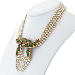  Chaumet 18K YELLOW GOLD 10CTTW DIAMOND EMERALD AND PEARL MULTISTRAND NECKLACE - 3356991