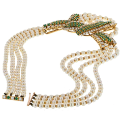  Chaumet 18K YELLOW GOLD 10CTTW DIAMOND EMERALD AND PEARL MULTISTRAND NECKLACE - 3356994