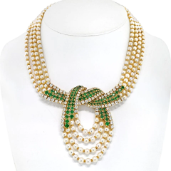  Chaumet 18K YELLOW GOLD 10CTTW DIAMOND EMERALD AND PEARL MULTISTRAND NECKLACE - 3356995