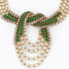  Chaumet 18K YELLOW GOLD 10CTTW DIAMOND EMERALD AND PEARL MULTISTRAND NECKLACE - 3356999