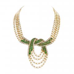  Chaumet 18K YELLOW GOLD 10CTTW DIAMOND EMERALD AND PEARL MULTISTRAND NECKLACE - 3359635