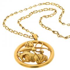  Chaumet 18K YELLOW GOLD SAGITTARIUS ZODIAC OVERSIZED ROUND PENDANT ON A CHAIN NECKLACE - 3113435