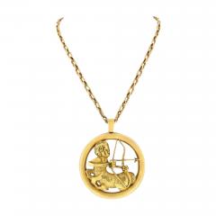  Chaumet 18K YELLOW GOLD SAGITTARIUS ZODIAC OVERSIZED ROUND PENDANT ON A CHAIN NECKLACE - 3116892