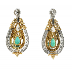  Chaumet Chaumet Platinum 18K Yellow Gold Diamond And Green Emerald Earrings - 3843499