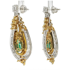  Chaumet Chaumet Platinum 18K Yellow Gold Diamond And Green Emerald Earrings - 3843503