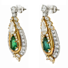  Chaumet Chaumet Platinum 18K Yellow Gold Diamond And Green Emerald Earrings - 3843508