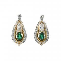  Chaumet Chaumet Platinum 18K Yellow Gold Diamond And Green Emerald Earrings - 3845594