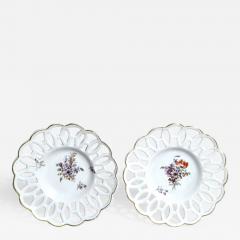  Chelsea Porcelain Manufactory Antique English Porcelain Botanical Chelsea Latticed Circular Dishes - 1783407