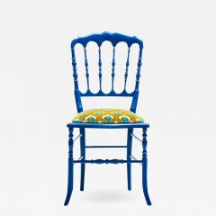  Chiavari Blue Lacquered Chiavari Side Chair with Peacock Feathers in Cut Velvet - 1972931