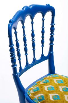  Chiavari Blue Lacquered Chiavari Side Chair with Peacock Feathers in Cut Velvet - 1976672