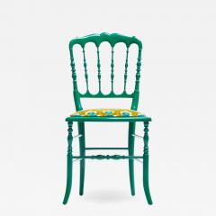  Chiavari Green Lacquered Chiavari Side Chair with Peacock Feathers in Cut Velvet - 1972933